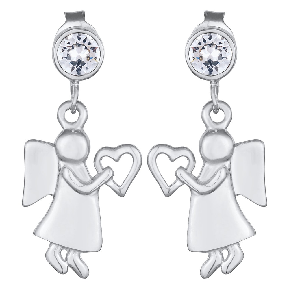 Elli Elli Boucles d'Oreilles Femmes pendentif d'oreilles cœur ange avec cristaux en ar Boucles d'oreilles