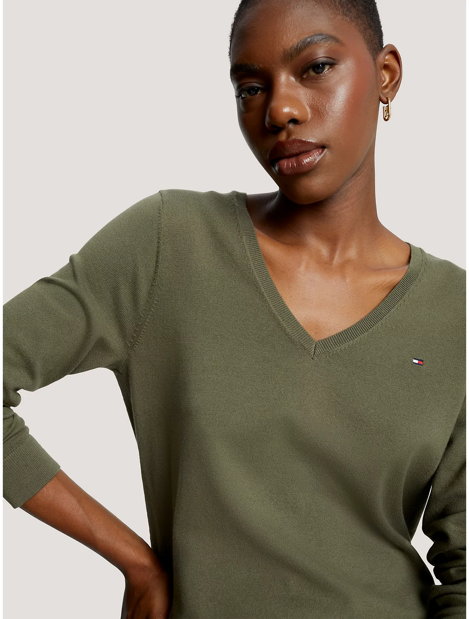 Solid V-Neck Sweater