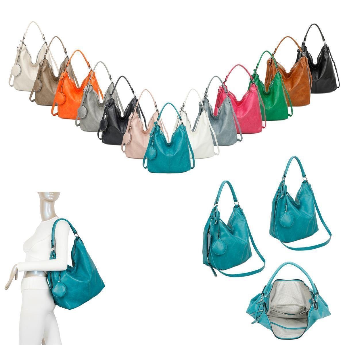 ITALYSHOP24 Schultertasche XXL Damen Tasche Schultertasche Shopper Hobo-Bag, ein Leichtgewicht, als Handtasche, Henkeltasche tragbar
