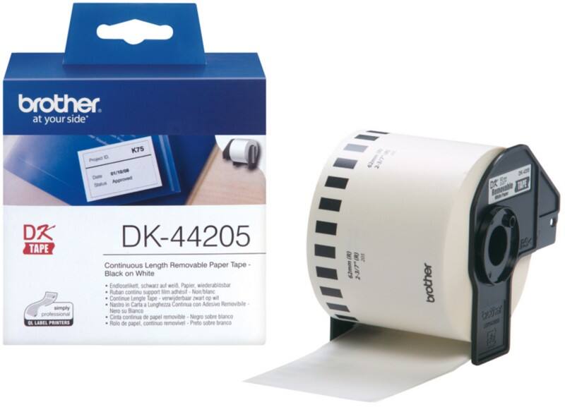 Brother DK-44205 Authentic Endlosetiketten Ablösbar Selbstklebend Schwarzer Druck auf Weiß 62 mm x 30.5m
