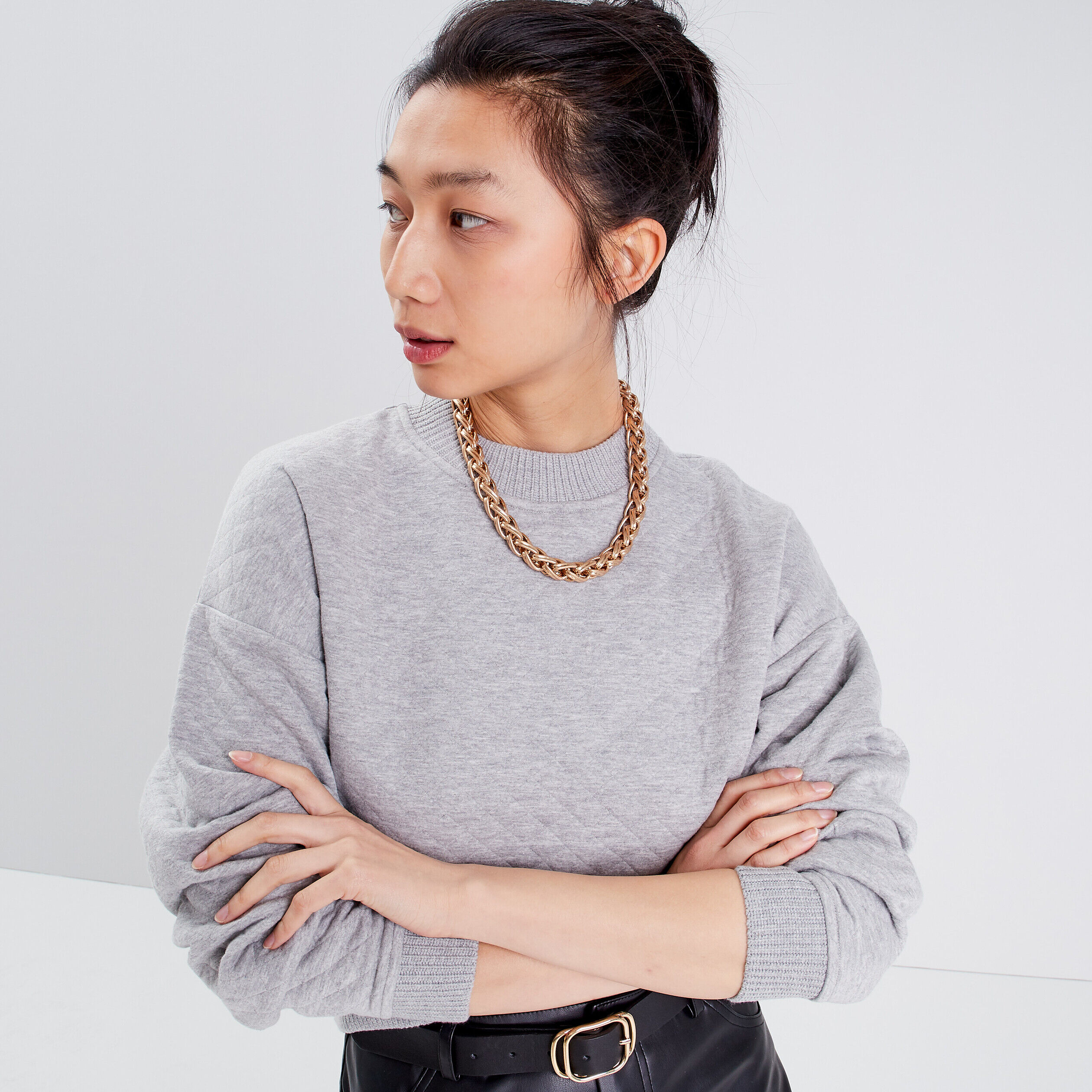 Sweat matelassé gris clair femme | Cache Cache