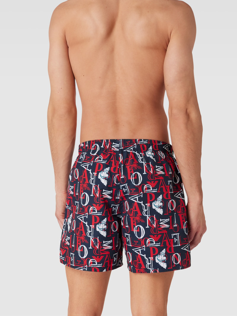 Badehose mit Label-Print in dunkelblau
