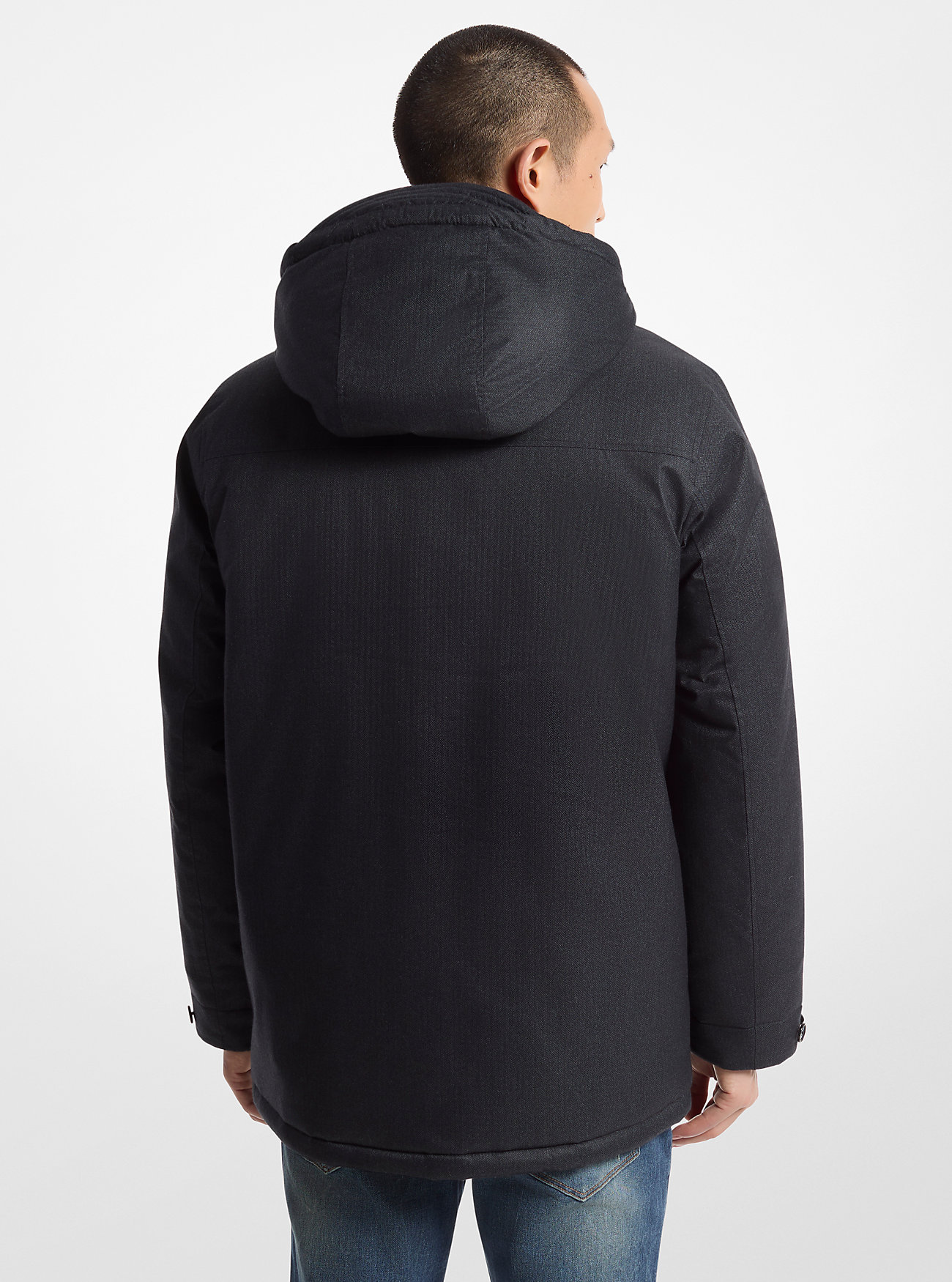 Fiskebensmønsterparkas - SVART