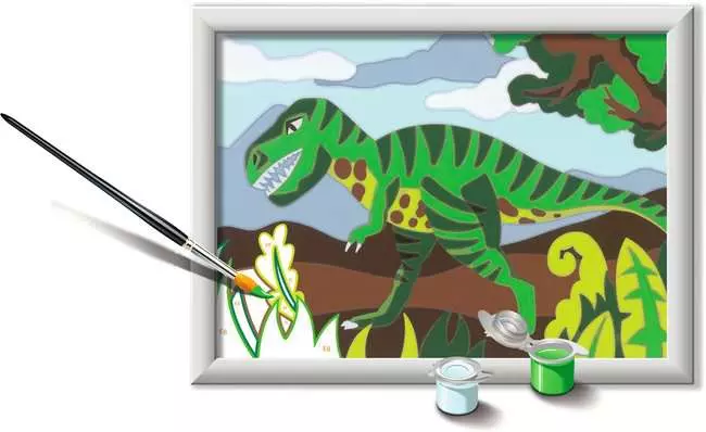 CreArt Hungriger Dinosaurier - Malen nach Zahlen für Kinder ab 9 Jahren