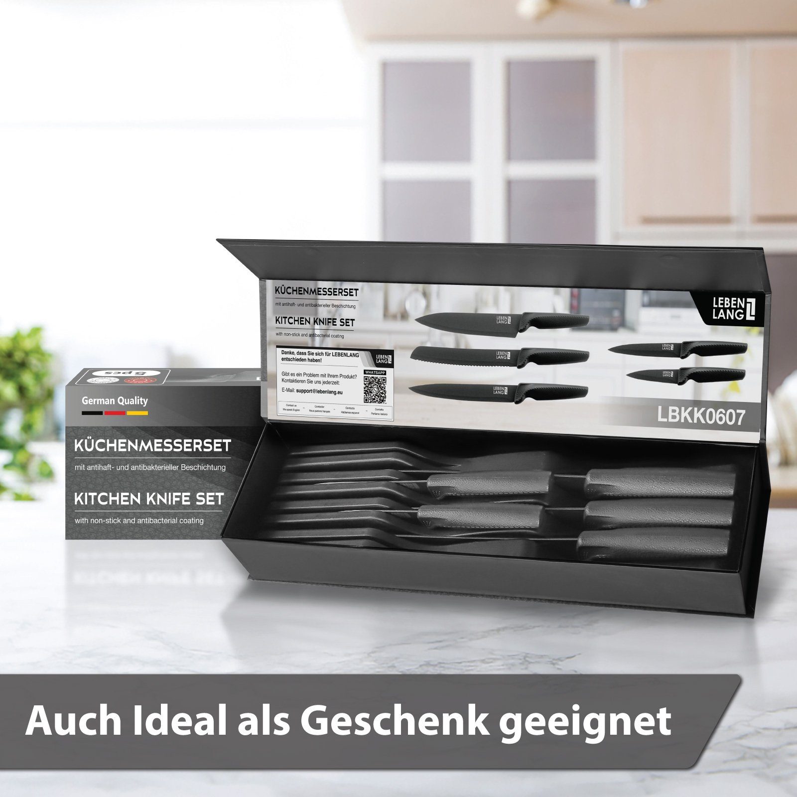 Lebenlang Messer-Set Messerset 5-teilig Edelstahl schwarz Scharfes Küchenmesser Set (5-tlg), Küchenhelfer mit black knives Scharfe Messer für Küche Küchenzubehör