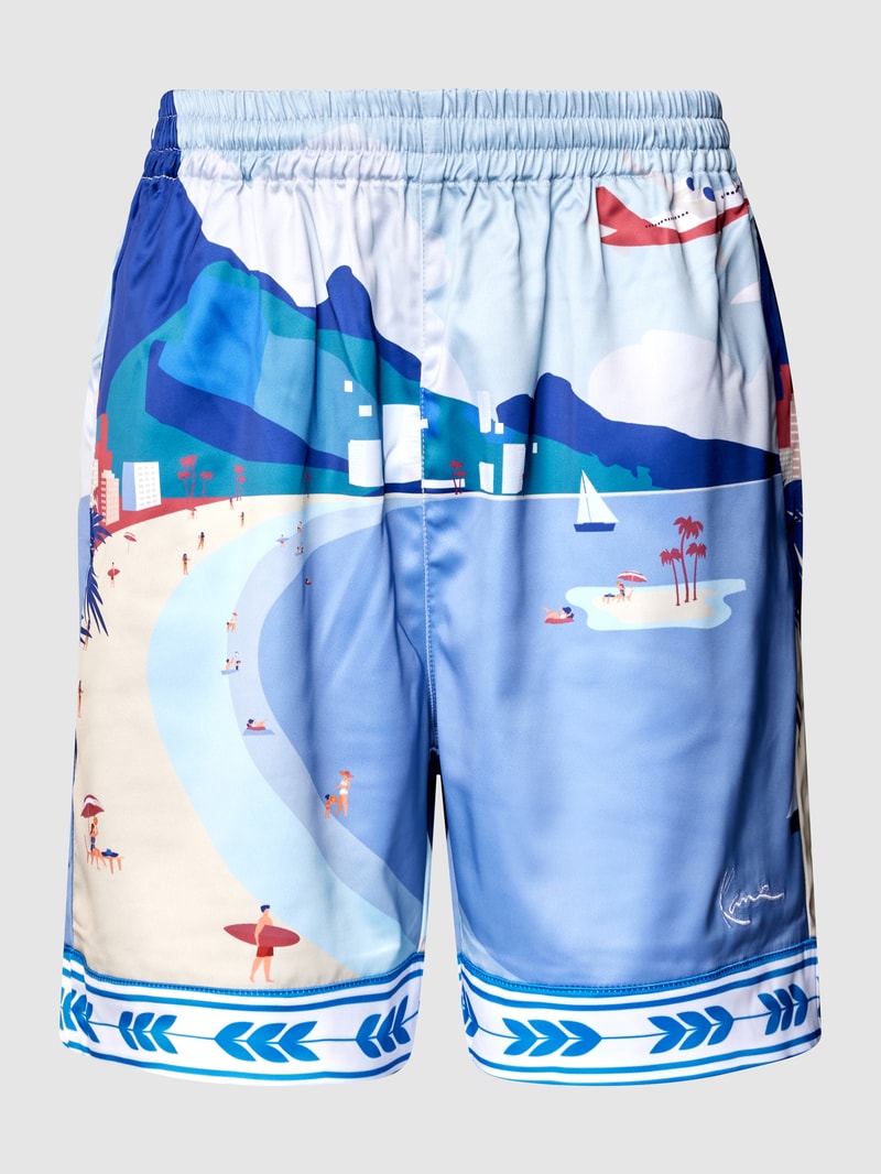 Sweatshorts mit Allover-Print und Kontrastabschlüssen in bleu