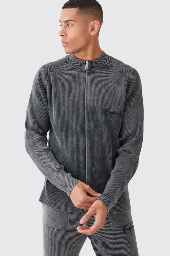 Gerippte Oversize Bomberjacke mit Acid-Waschung