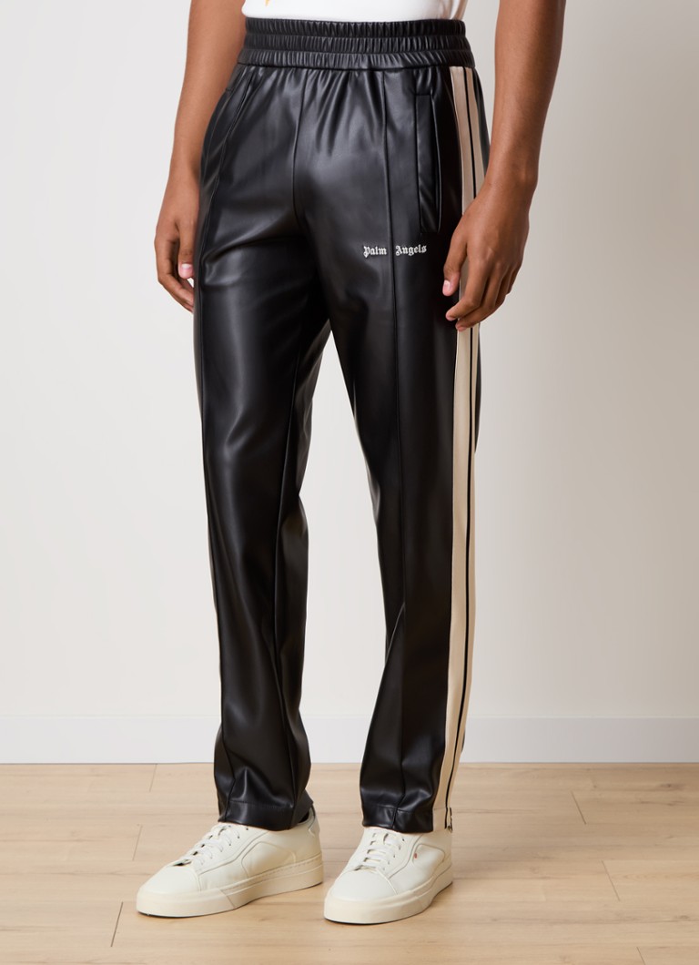 Pantaloni de trening din piele ecologică cu logo Palm Angels, cu talie conică pe picior