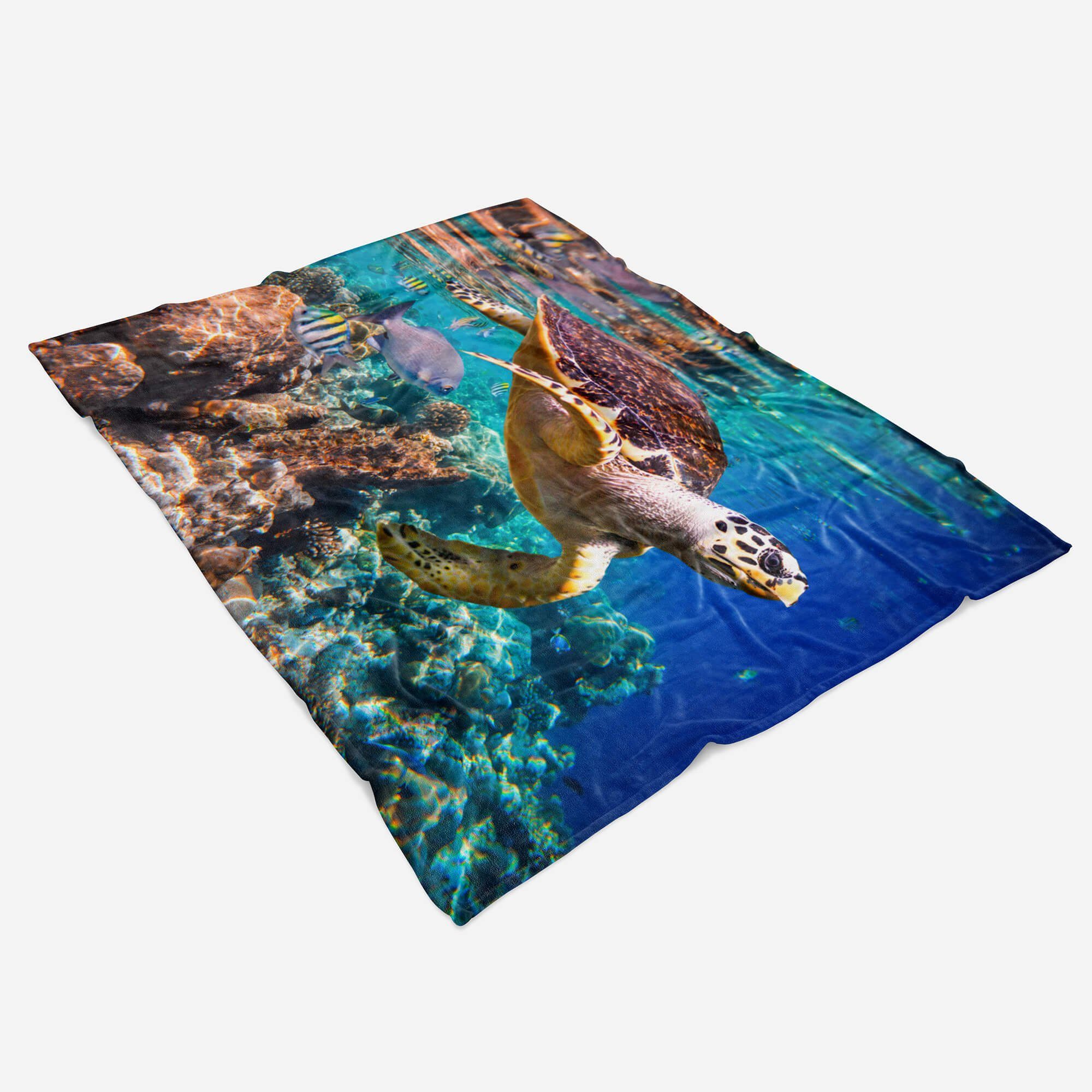 Sinus Art Handtücher Handtuch Strandhandtuch Saunatuch Kuscheldecke mit Tiermotiv Seeschildkröte Kor, Baumwolle-Polyester-Mix (1-St), Handtuch