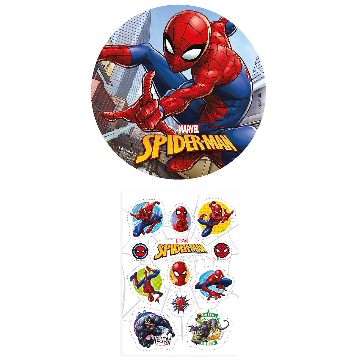 2er Set Spiderman Essbarer Tortenaufleger + Mini-Törtchenaufleger