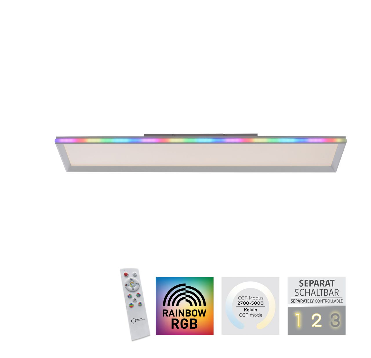 JUST LIGHT LED Deckenleuchte GALACTICA, CCT   RGB Rainbow, dimmbar, Funk-FB, rechteckig, Innenleuchte, IP20
