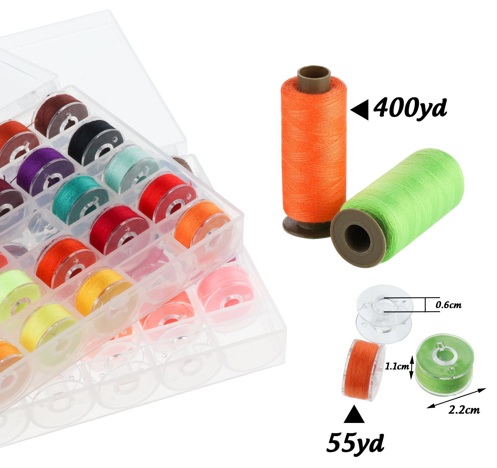 Homewit Nähgarn Sortiment Set Nähmaschinengarn Unterfadenspulen Garn Nähgarn, (Set, 45-St., 45 Nähgarn-Spule, 45 Vorgewickelte Spulen, 5 Leere Spulen), 400 Yard je 45 Farben Garnrollen