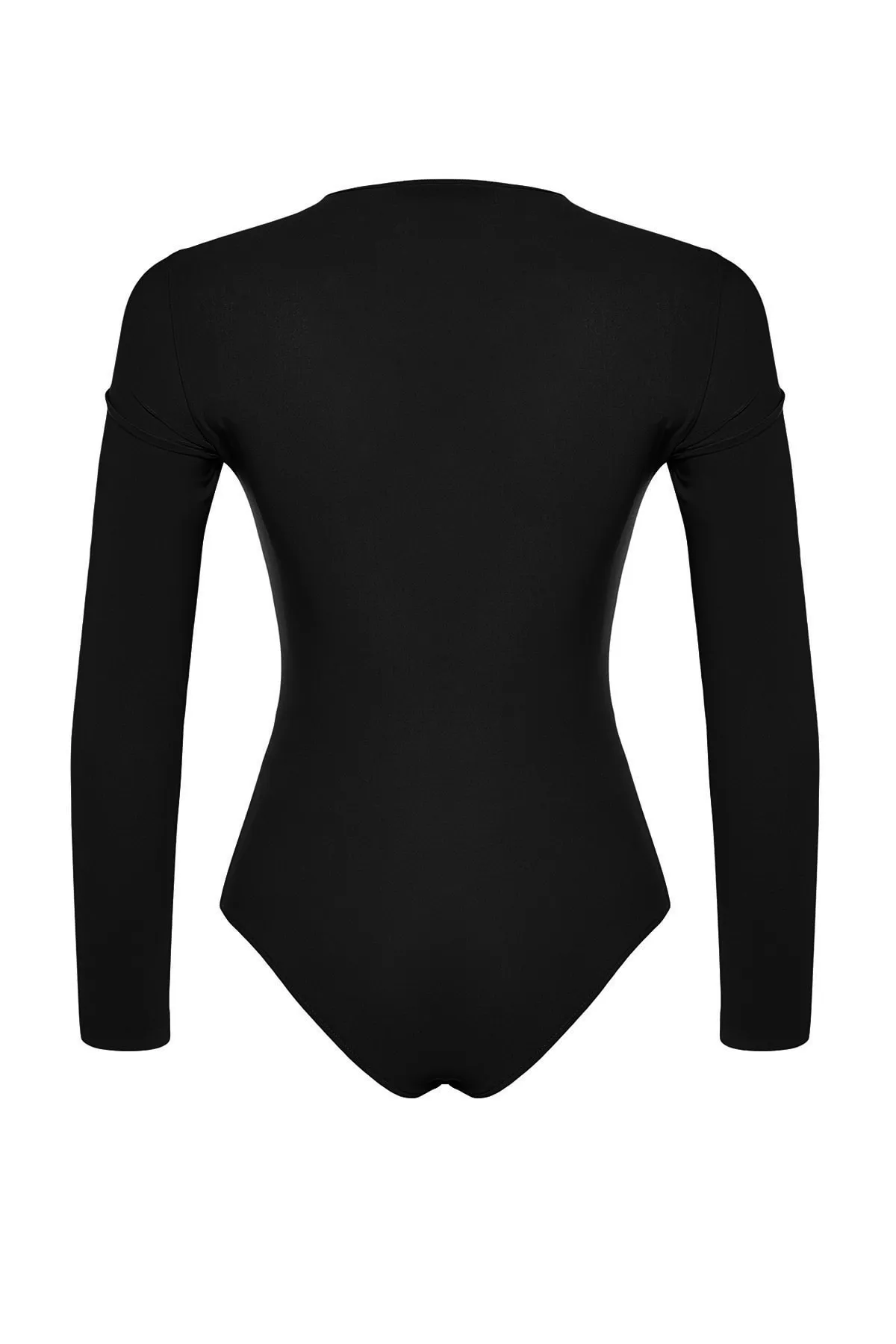 Trendyol Collection  Schwarzer, taillierter/körperbetonter Stretch-Strickbody mit Cut-Outs und Raffung und Druckknöpfen TWOAW22BD0047