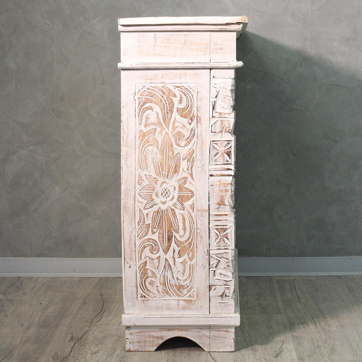 Oriental Galerie Mehrzweckschrank Schrank 80 x 80 cm Blume Weiß (1-St) Handarbeit