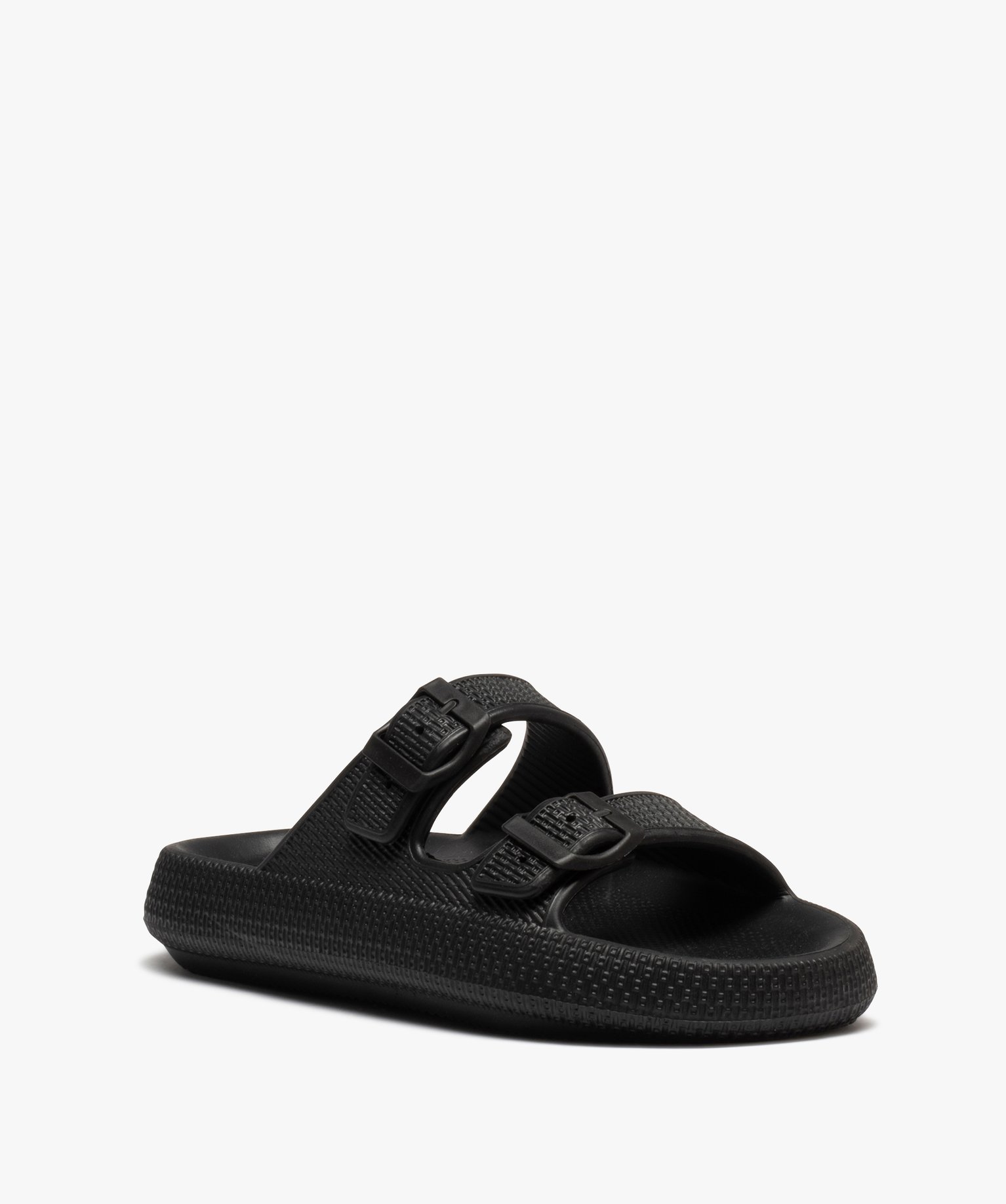 Mules de piscine femme unies à larges brides à boucle avec... noir | GEMO