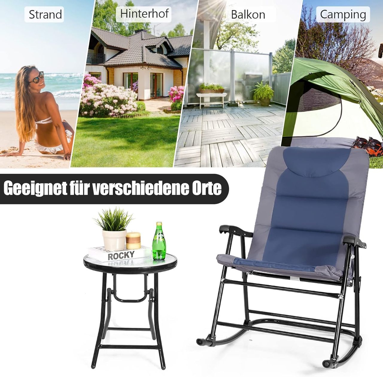 Costway 3-teiliges Schaukelliege Liegestühle mit Beistelltisch