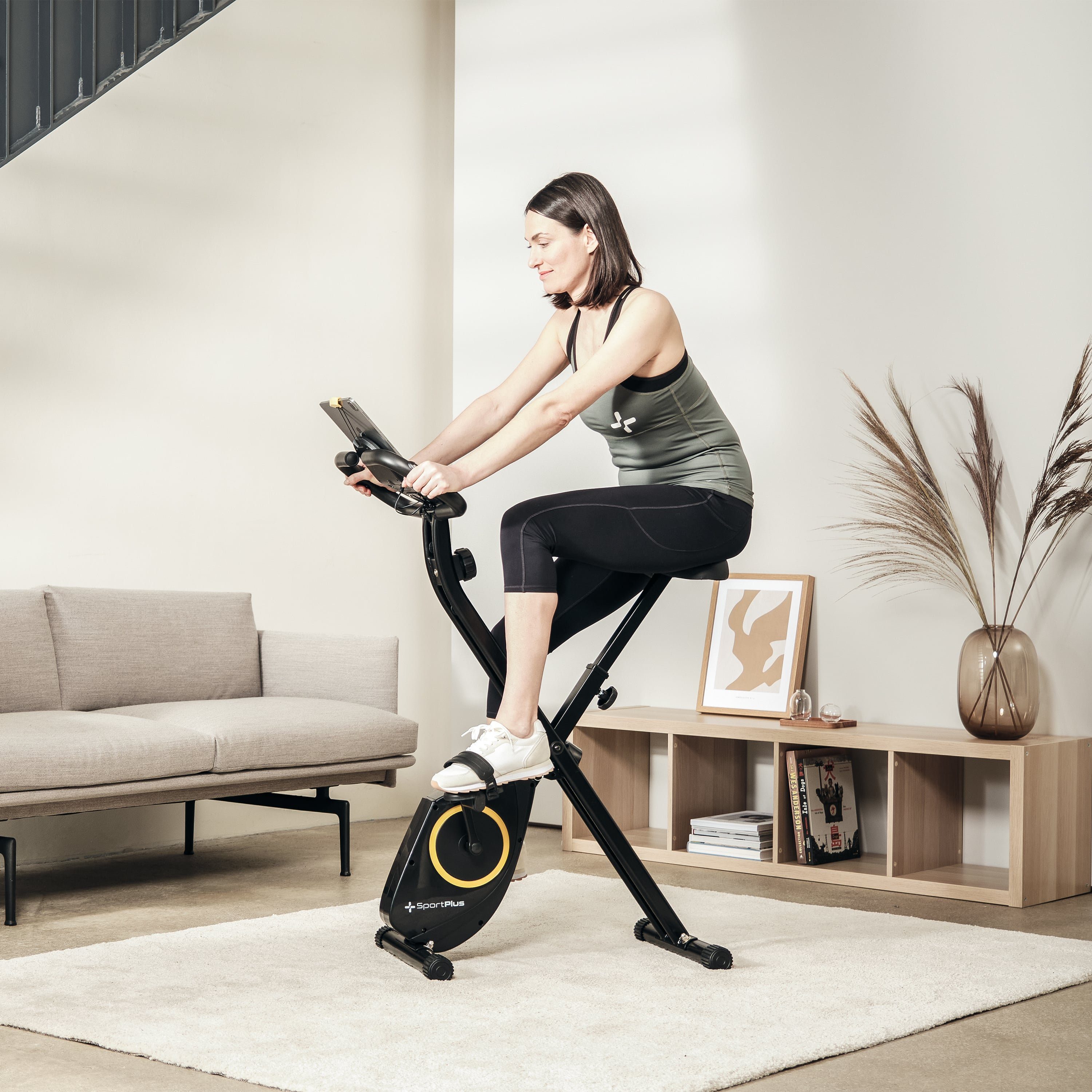 SportPlus Heimtrainer SP-HT-1200-B-iE, Heimtrainer, klappbar für zuhause, X-Bike mit 8 Stufen
