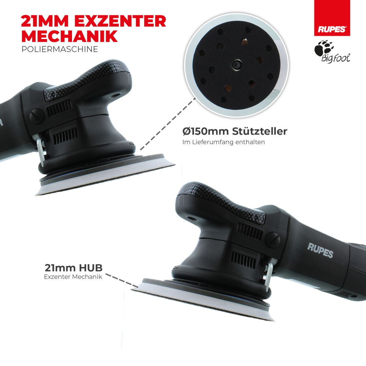 Rupes BigFoot LHR 21ES Exzenterpoliermaschine Luxus Kit, 15-teilig