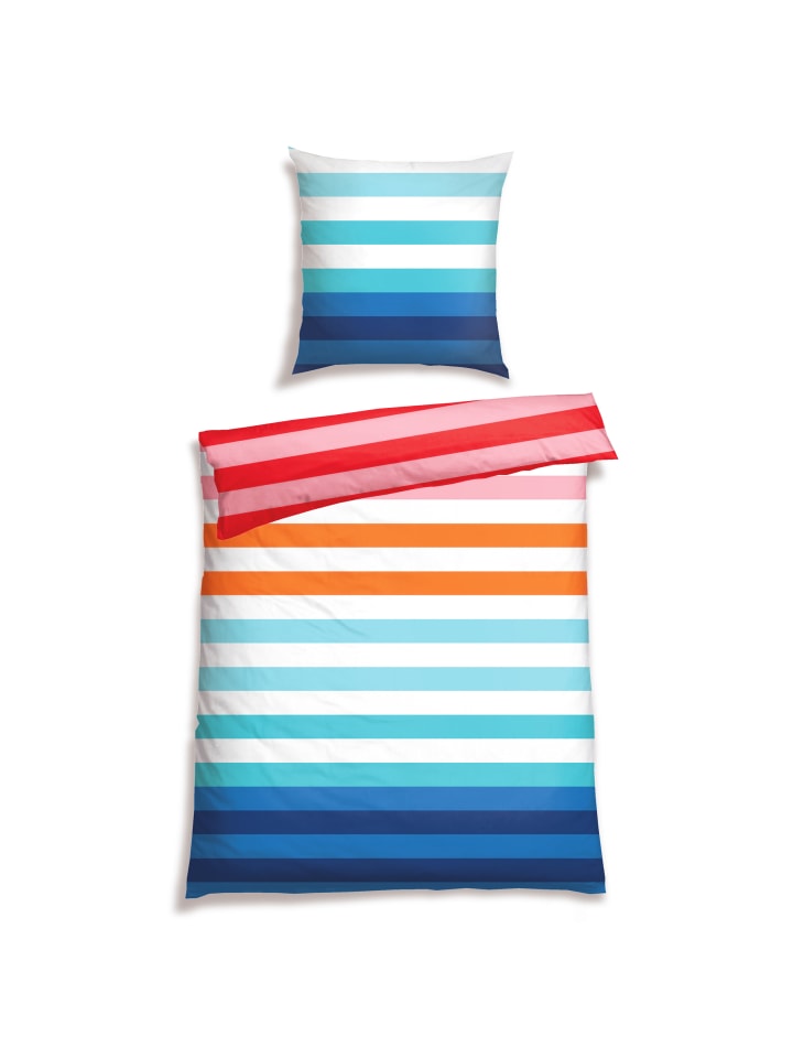 Schiesser Renforcé-Bettwäscheset Happy Stripe in Türkis günstig kaufen 135 x 200 cm