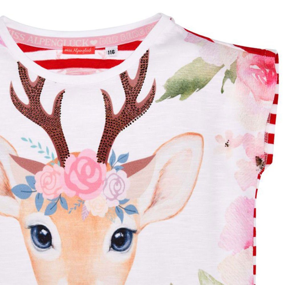 BONDI Trachtenbluse Mädchen Shirt 'Spatzl' Reh-Motiv 26085, Rosa Rot