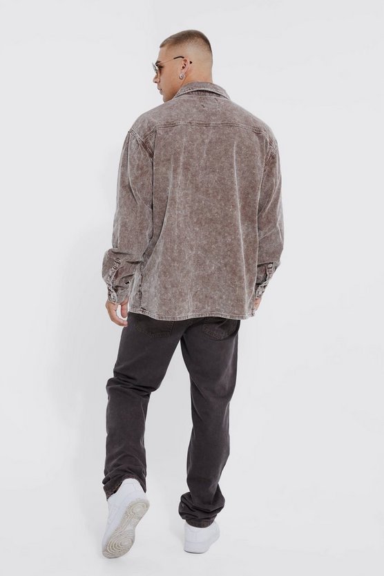 Langärmliges Oversize Cord-Hemd mit Acid-Waschung