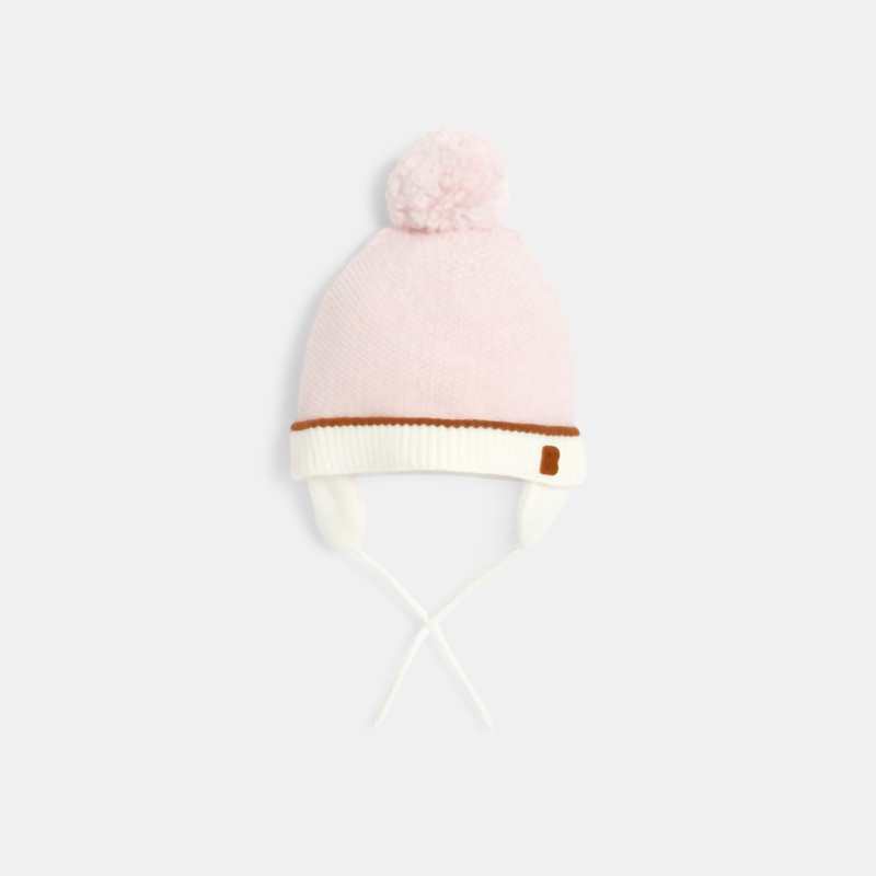 Bonnet péruvien bicolore tricot rose bébé fille