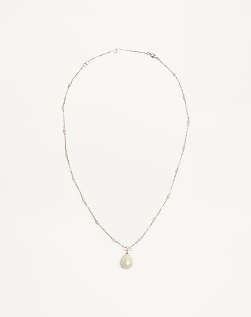 VLogo signaturhalskæde i metal, perle og Swarovski®-krystaller