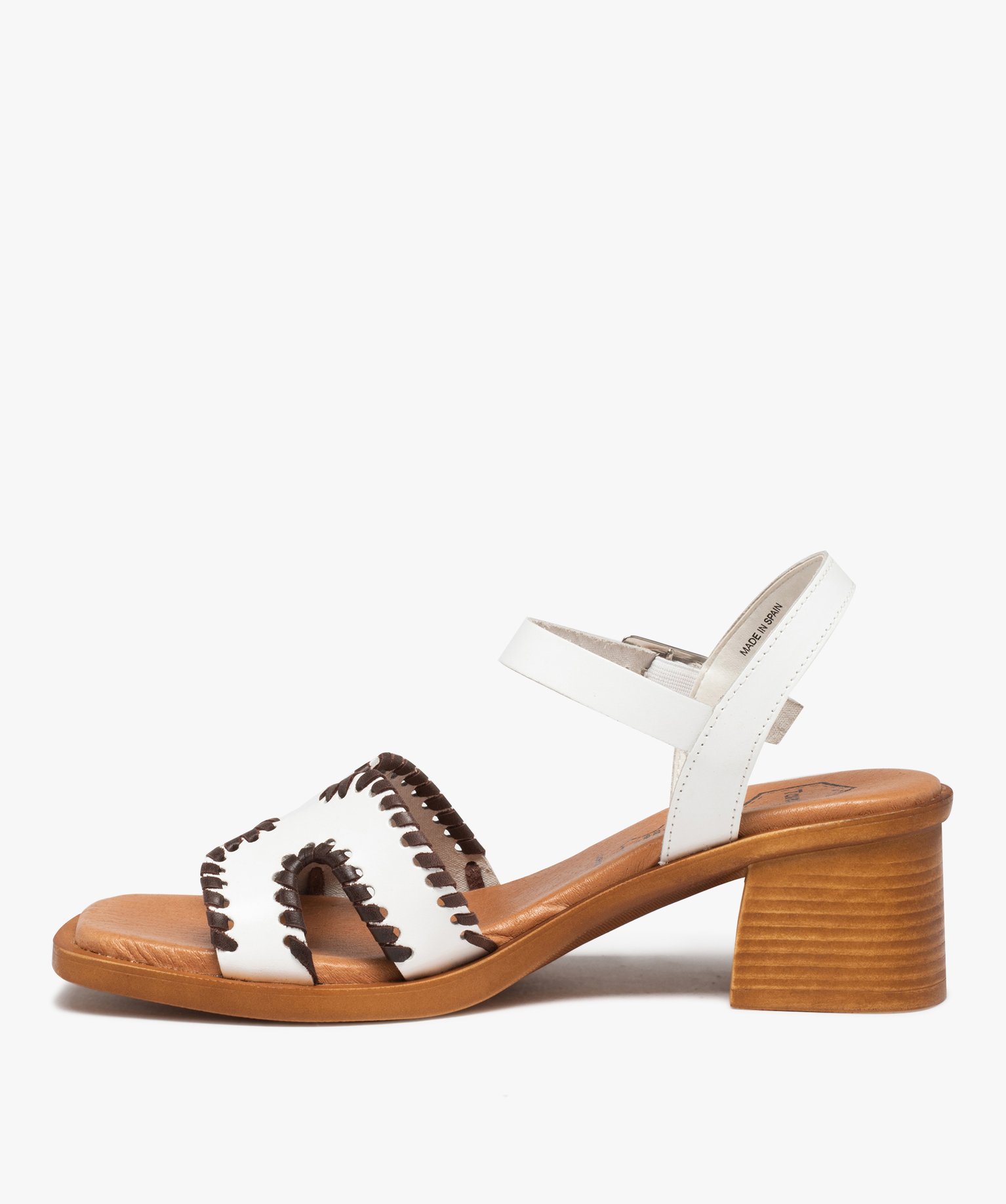 Sandales femme à talon carré dessus cuir uni - Tanéo blanc | GEMO