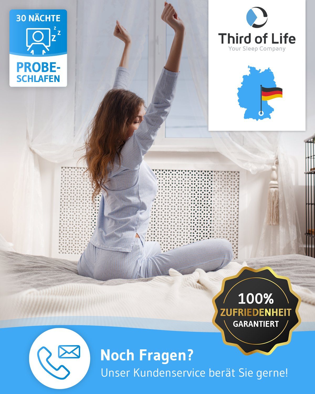 Third of Life Seitenschläferkissen ACAMAR, Ergonomisches Visco-Kopfkissen, Memory Foam Kissen mit Thermo-Bezug