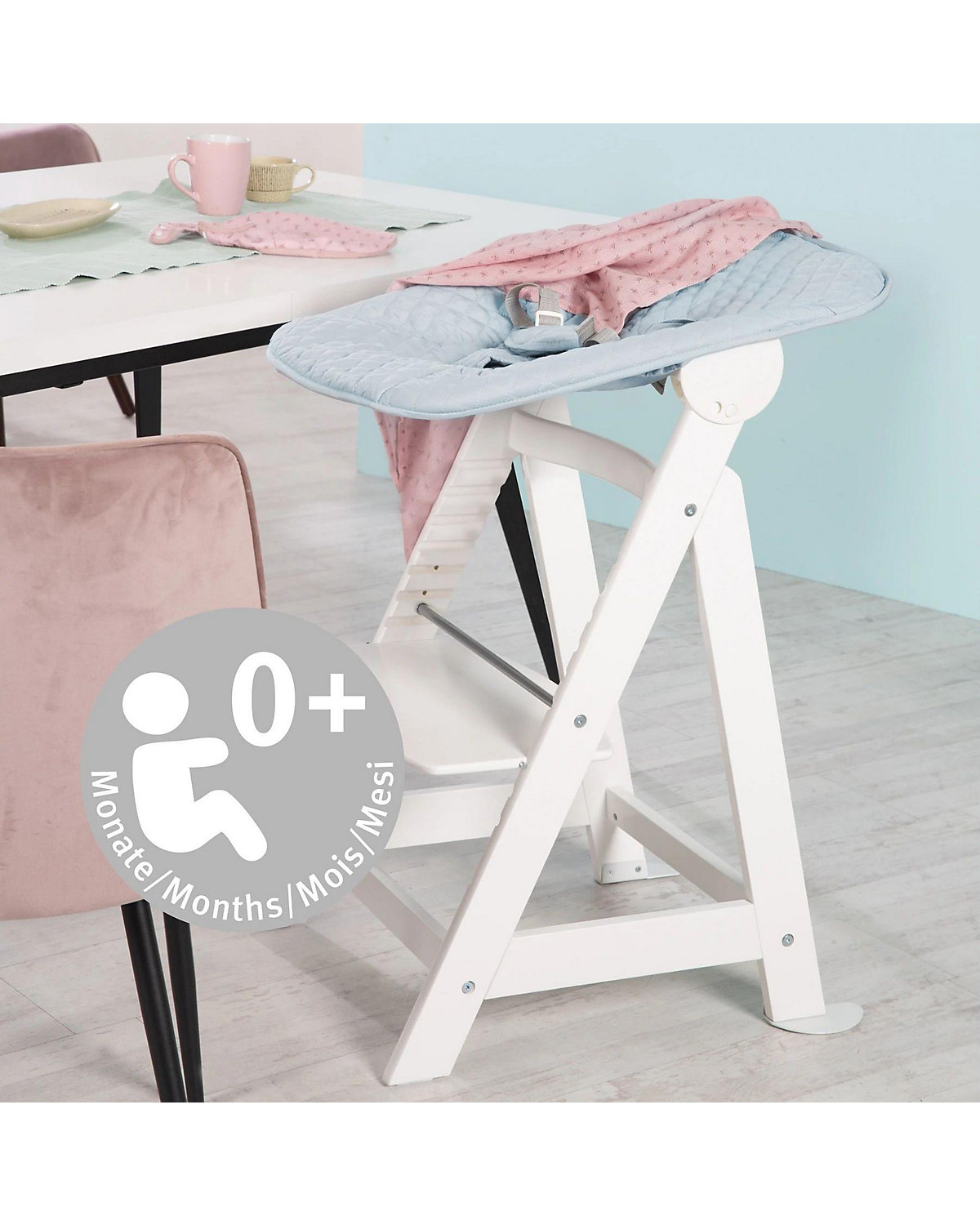 Treppenhochstuhl 'Born Up', Set 2in1, 'roba Style hellblau', mit Liegefunktion, ab Geburt