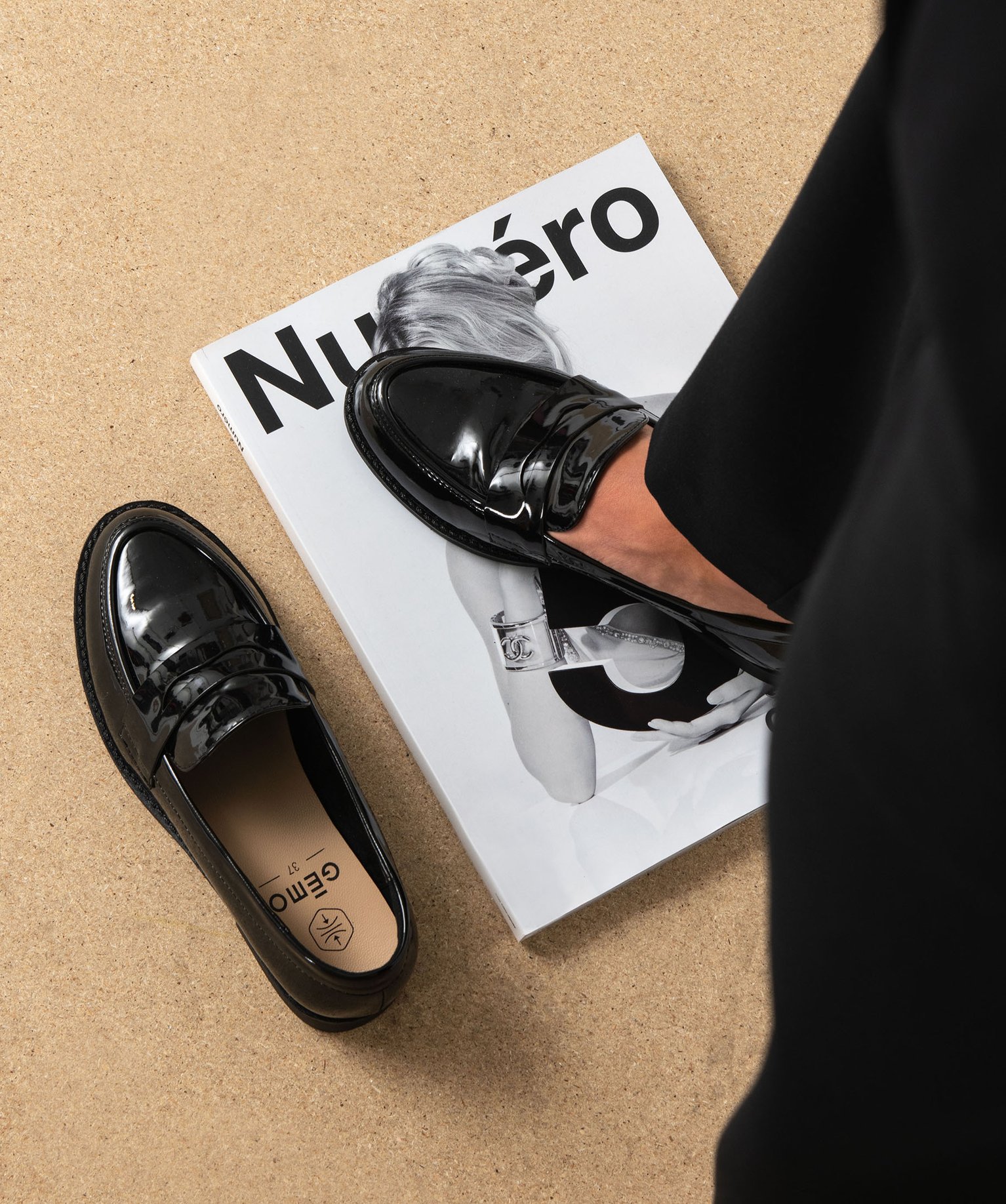 Mocassins femme à talon plat vernis forme classique noir | GEMO