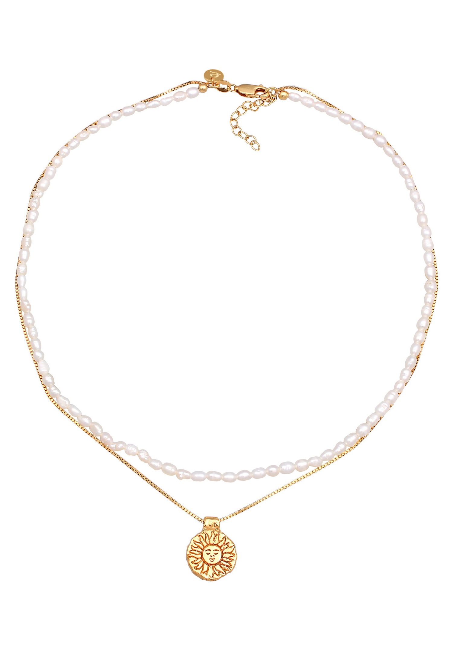Collana girocollo da donna Elli PREMIUM con ciondolo a forma di sole e perle coltivate d'acqua dolce in argento sterling 925.