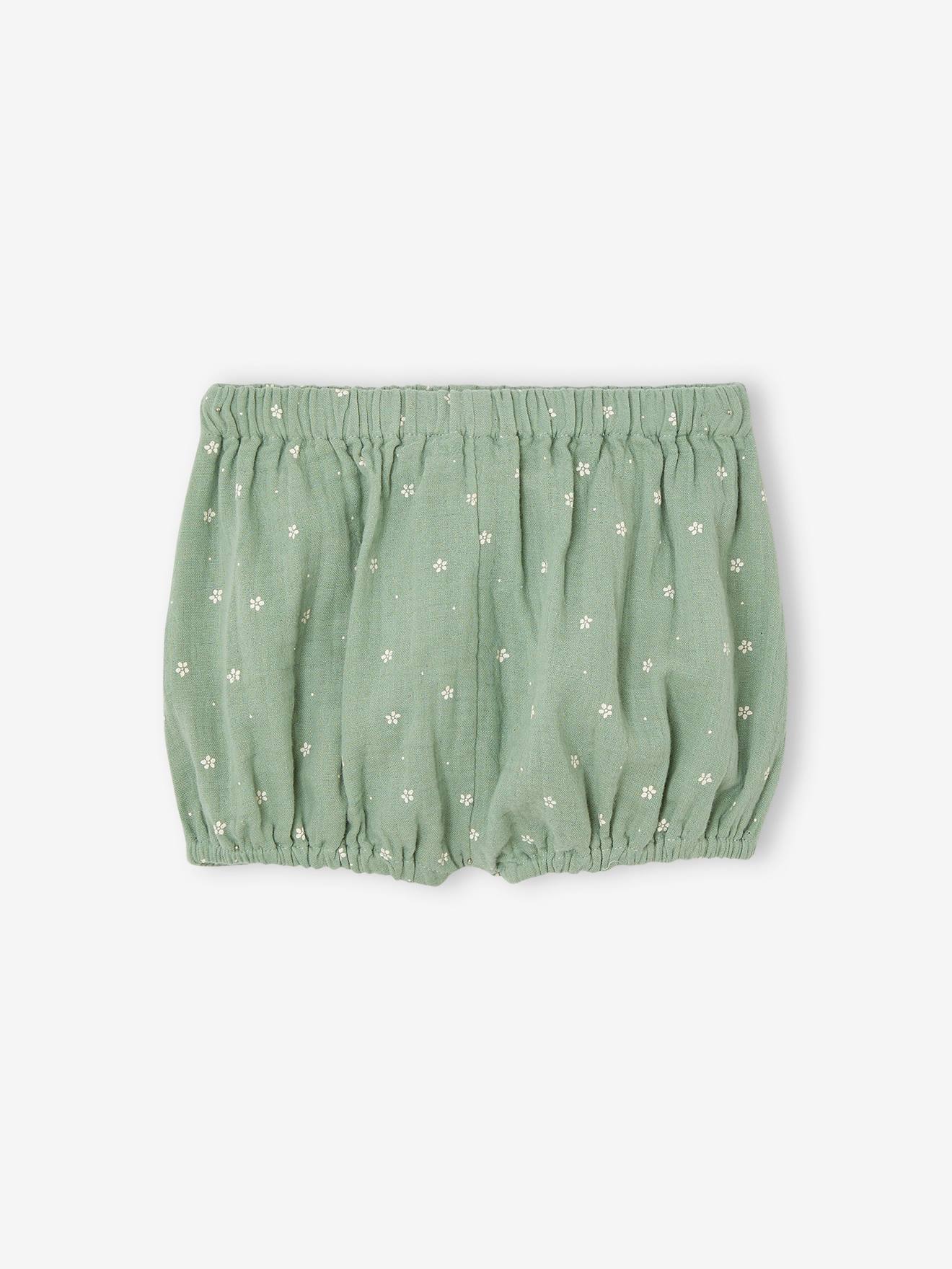 Vertbaudet Mädchen Baby-Set: Kleid, Shorts & Haarband - salbeigrün