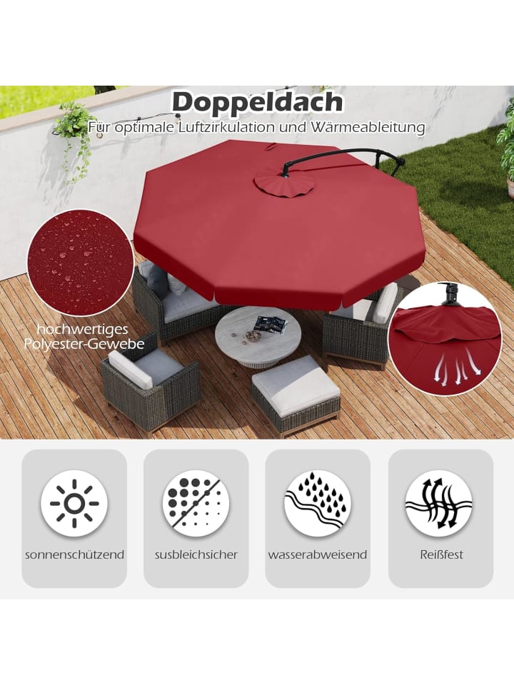 COSTWAY Sonnenschirm 300 cm, inkl. Schutzhülle in Rot günstig kaufen onesize