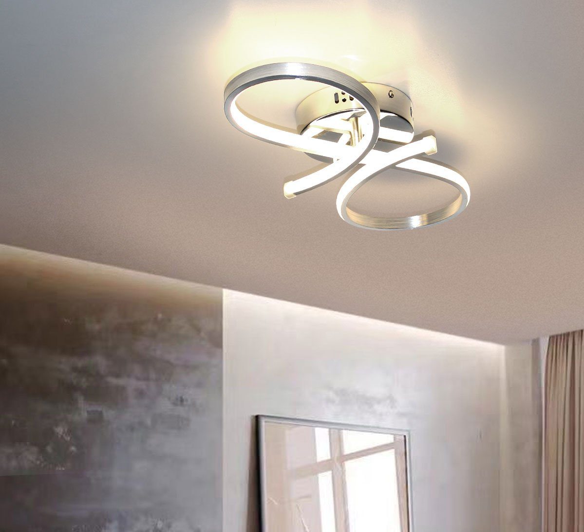 Lewima LED Deckenleuchte Octa 50x26cm Medium Deckenlampe Alu gebürstet / satiniert 28W, Warmweiß, sparsam und hell, mittlere Größe, ideale Lampe Leuchte für Wohnzimmer Schlafzimmer