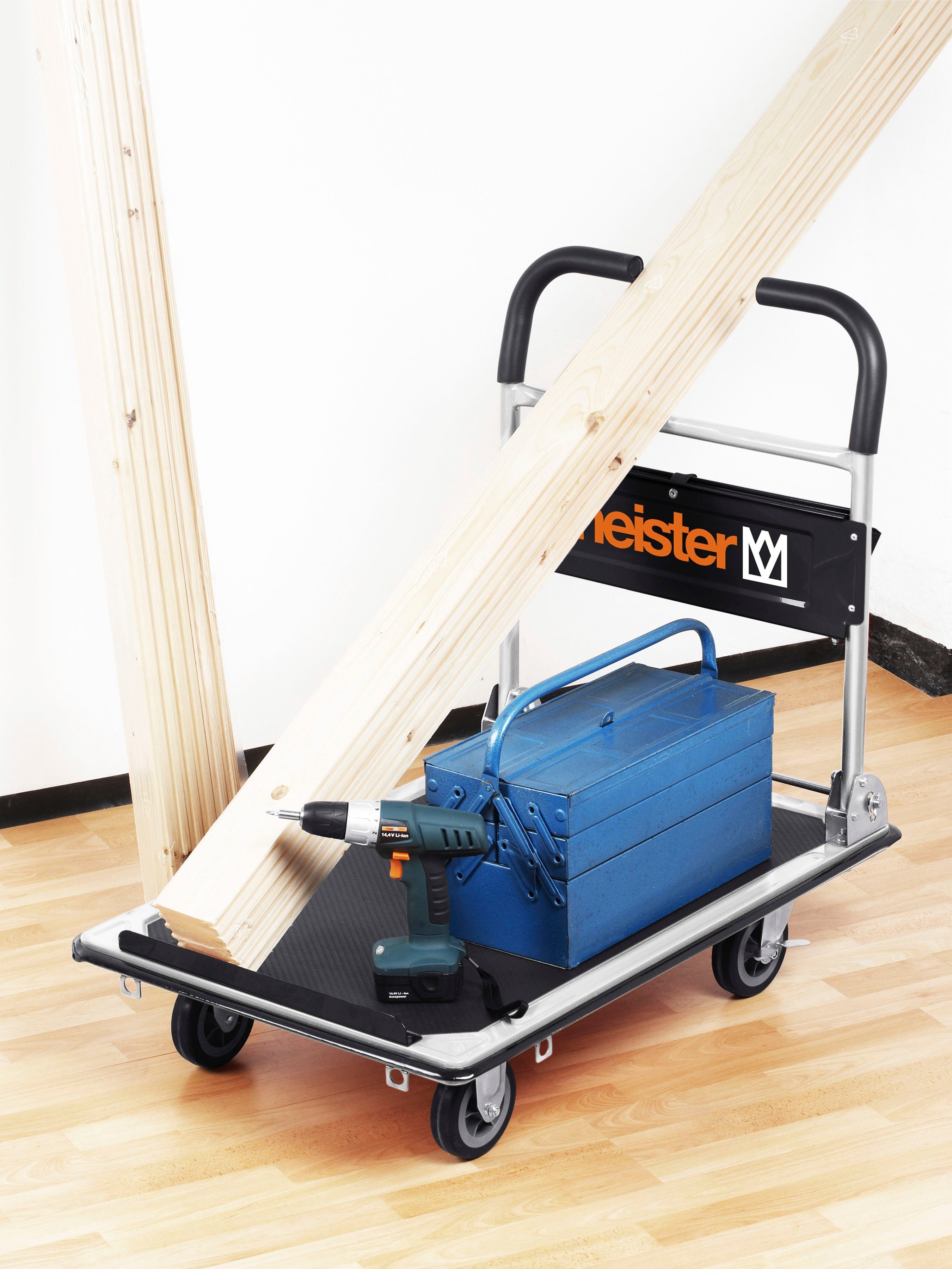 meister Transportwagen cut-off, Klappwagen / 8985630, bis 300 kg Tragkraft, Feststellbremse, Lenkrollen, Antirutschbesch.