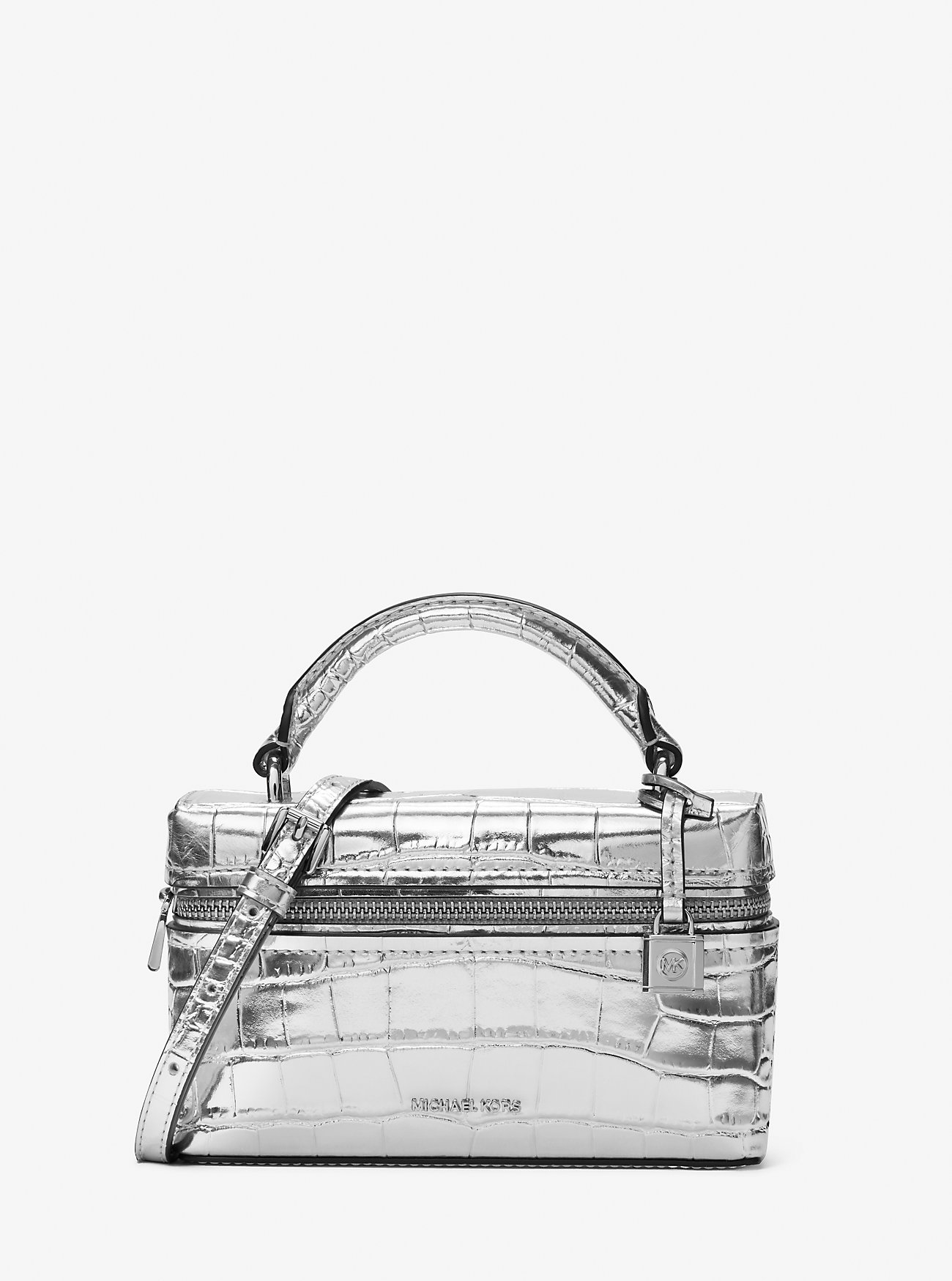 Jana Extra-Small Metallic Crocodile Embossed Leather Convertible Crossbody Bag - SILVER