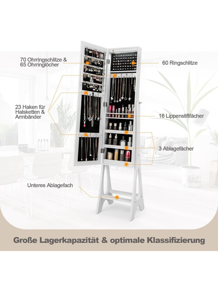 COSTWAY Schmuckschrank mit LED & Spiegel in Weiß günstig kaufen onesize