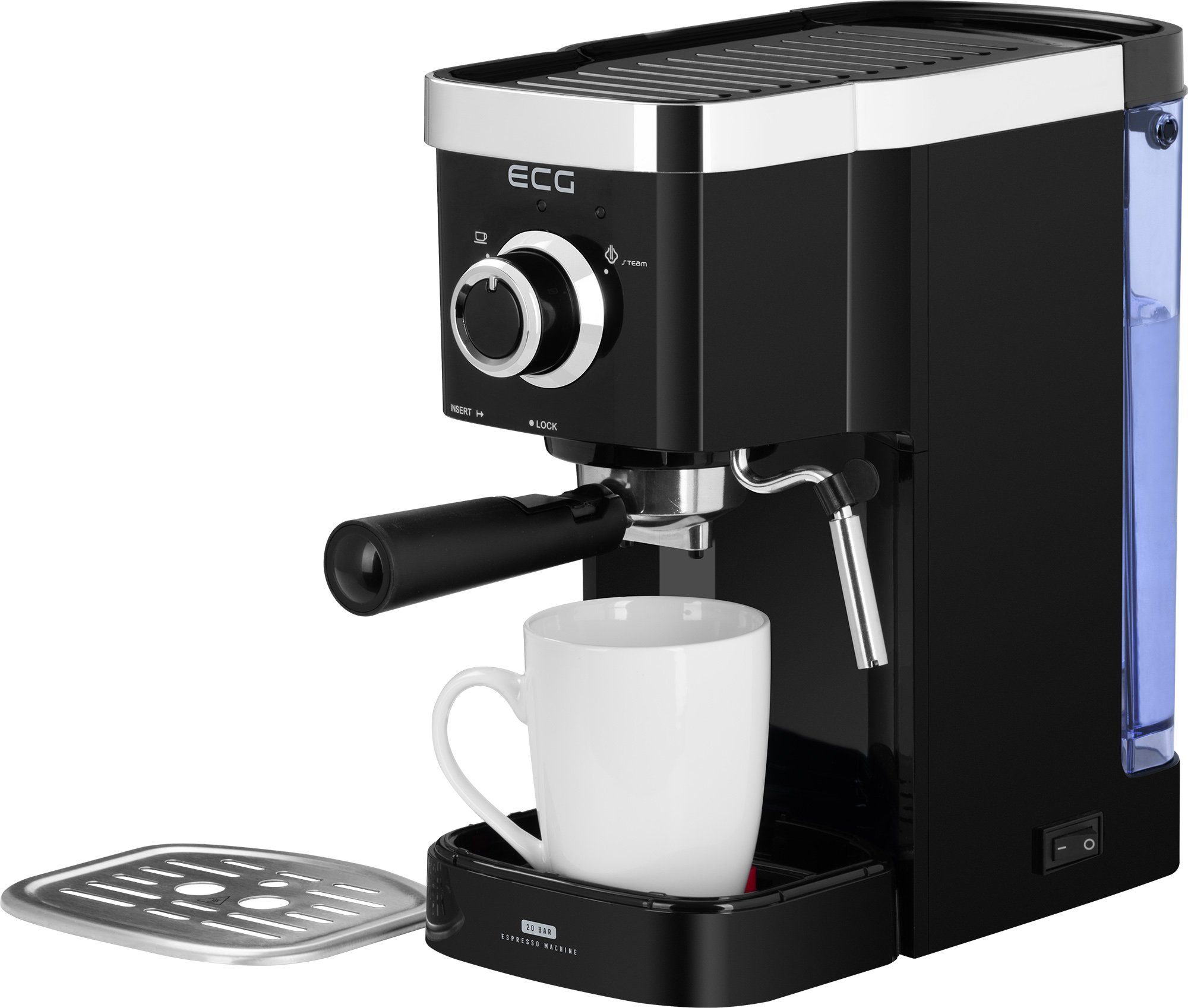 ECG Siebträgermaschine ESP 20301 Black, SLIM-Design, Dampfdüse zum Aufschlagen von Milch