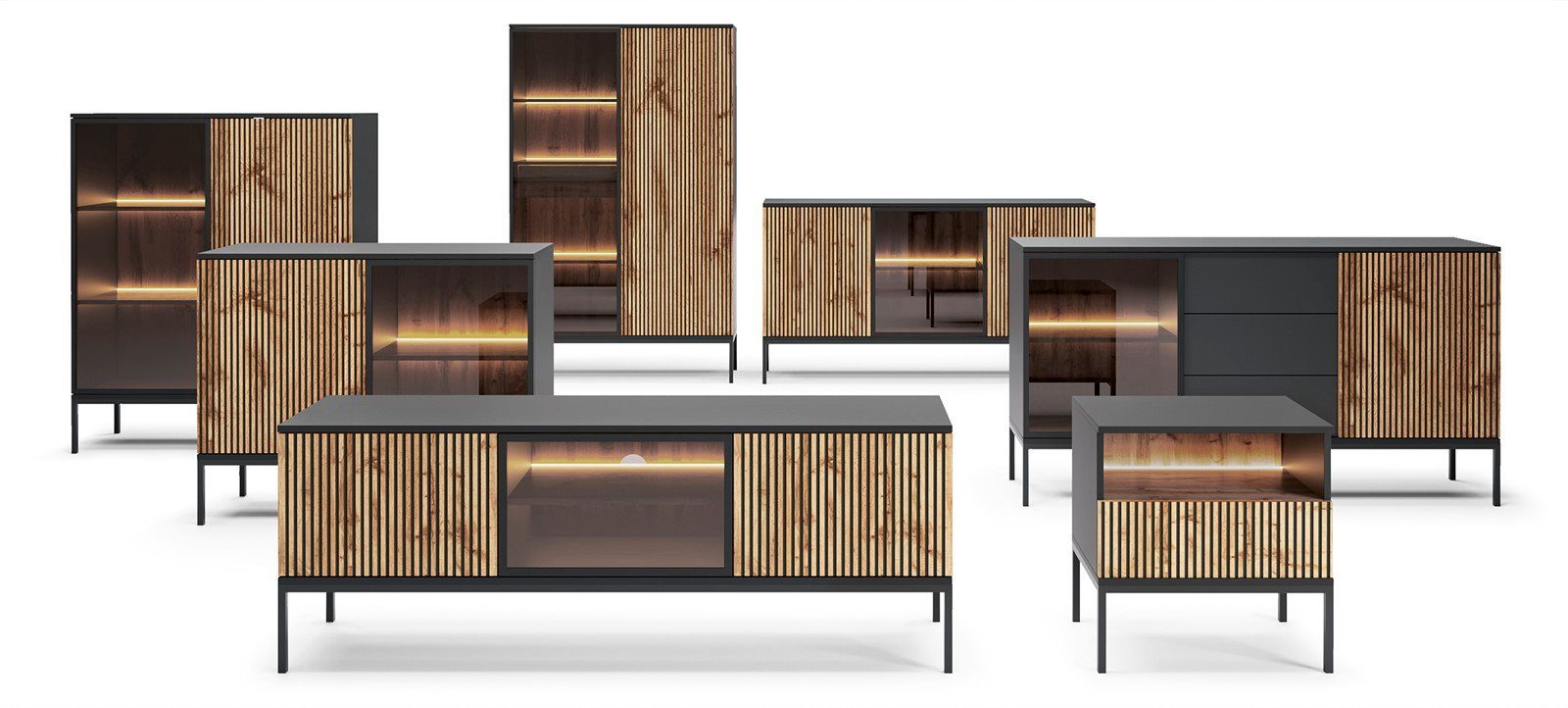Compleo Kommode LINO (mit Fronten gefräst und gehärtetem Glas) Loft stil