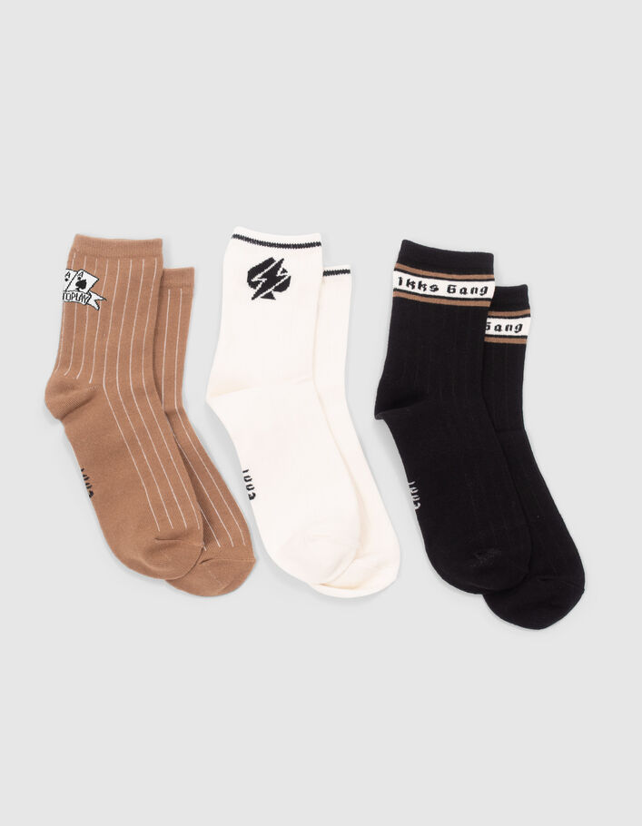 Chaussettes noires, blanches et camel garçon