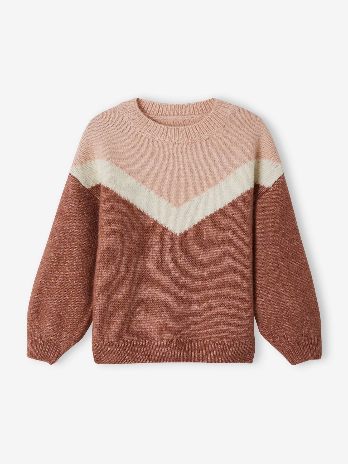 Vertbaudet Mädchen Pullover, Colorblock - grau meliert