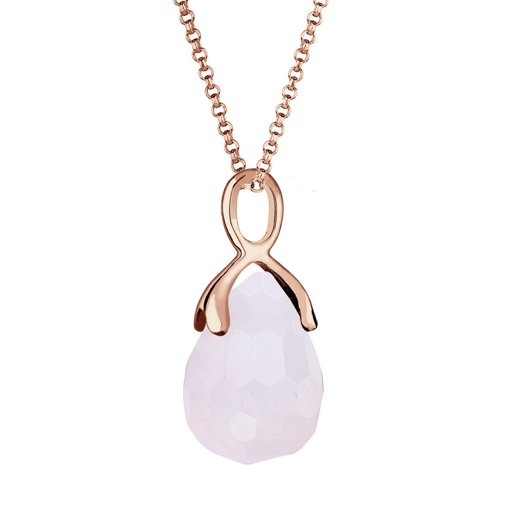 Elli Elli Collier Zart Tropfen Rosenquarz 925 Silber rosé vergoldet collier
