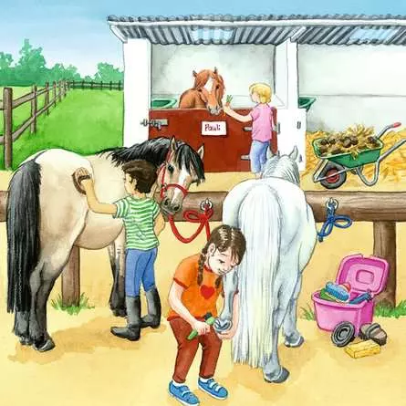 Kinderpuzzle ab 5 Jahren - Ein Tag auf dem Reiterhof - 49 Teile
