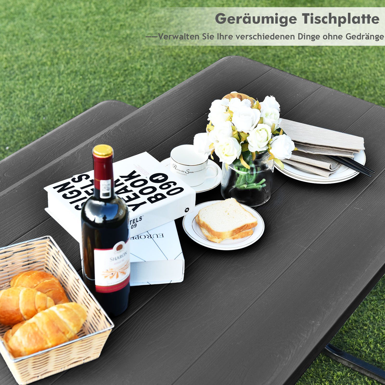 COSTWAY Bierzeltgarnitur, (3-tlg), bis 200kg belastbar, 137x150x72cm