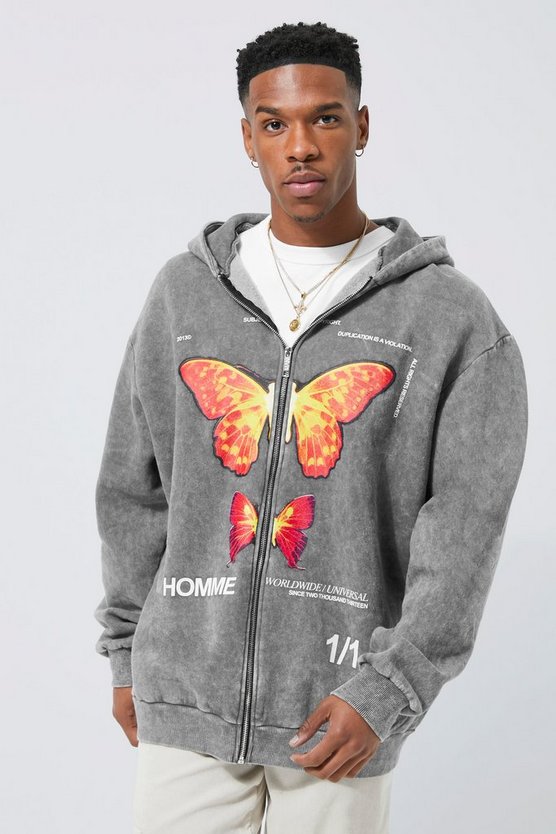 Oversize Hoodie mit Print und Reißverschluss
