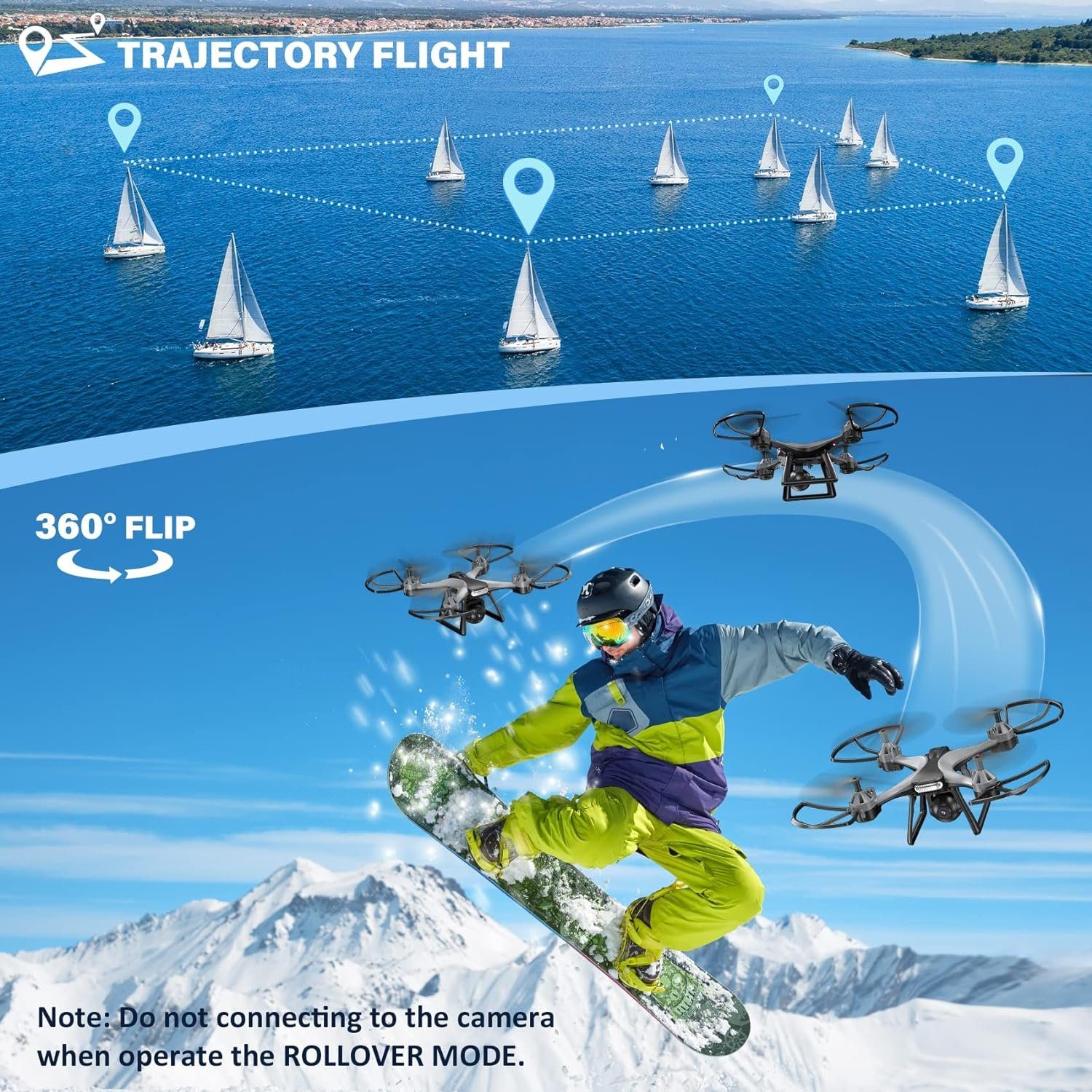 MAETOT Drohne (1080P, Maetot Drohnen Mit 1080P HD Kamera,FPV Quadcopter RC für Kinder, APP-Steuerung,Ein-Tasten-Anfangsgeschwindigkeitseinstellung, 360°-Flip)