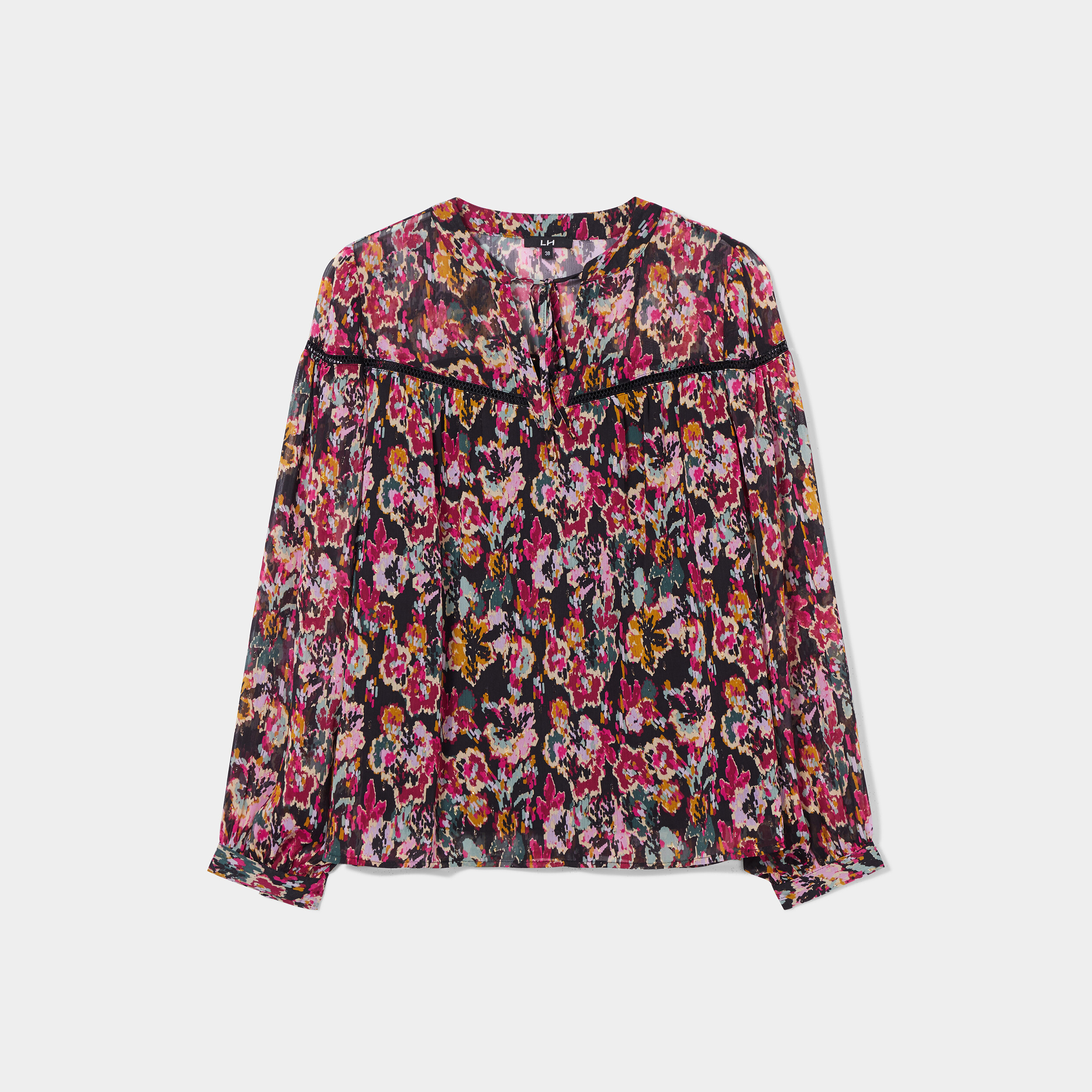 Blouse crêpe col cordons à nouer noir femme | La Halle
