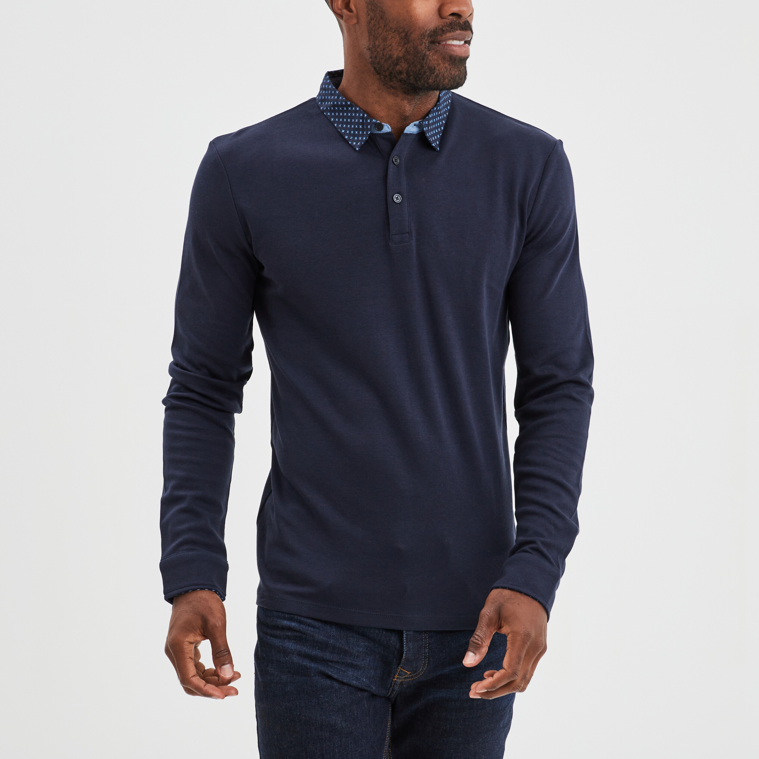 Polo manches longues coton bleu marine homme | La Halle