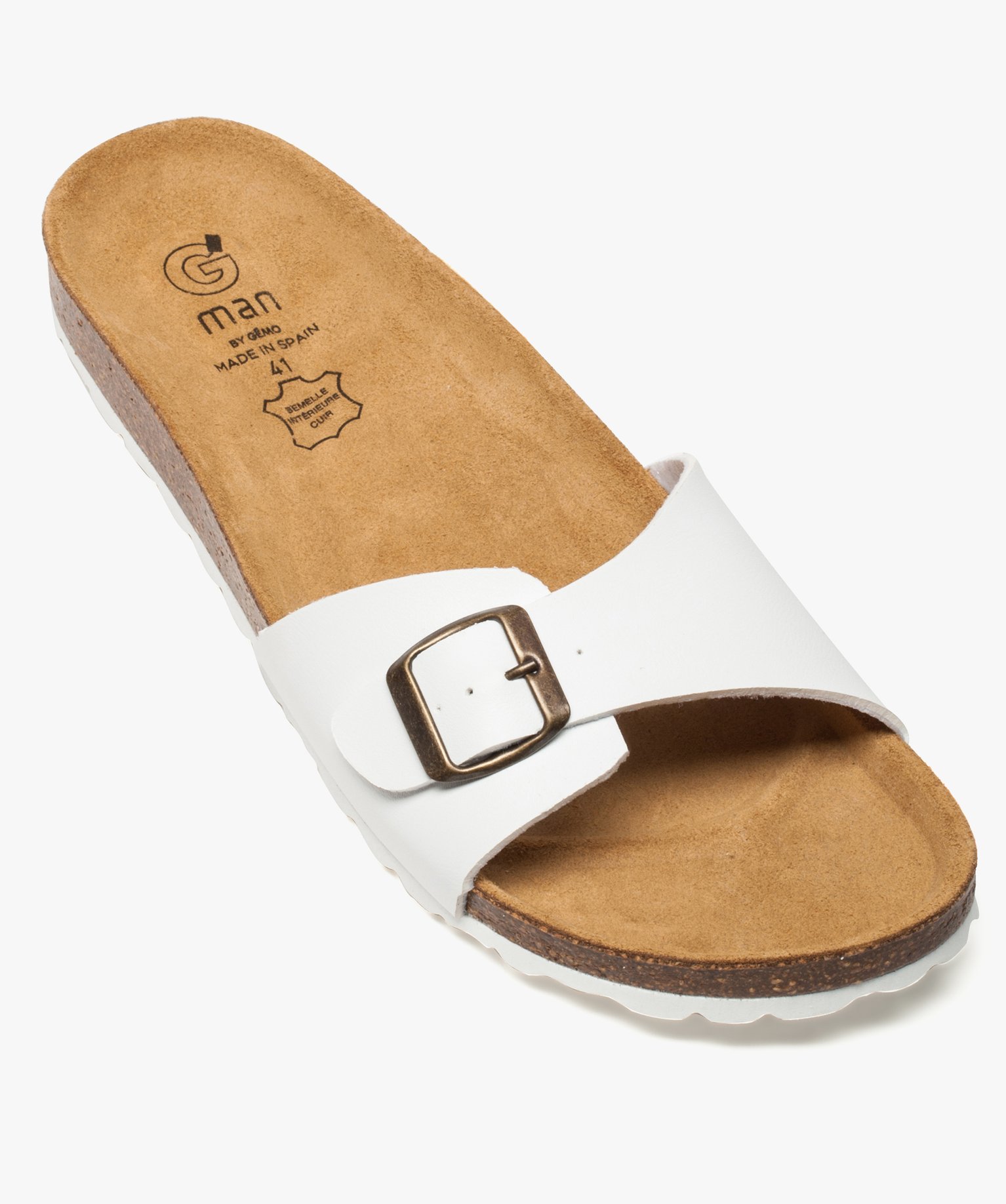 Sandales homme avec large bride à boucle blanc | GEMO